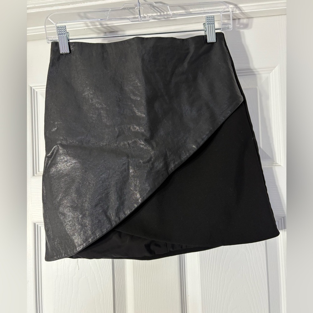 Alice + Olivia Black Leather Asymmetrical Skirt